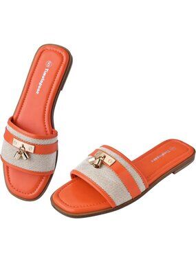 Women's Orange Beige Flat Elegant Comfortable Slides Sandal Slip On Slippers